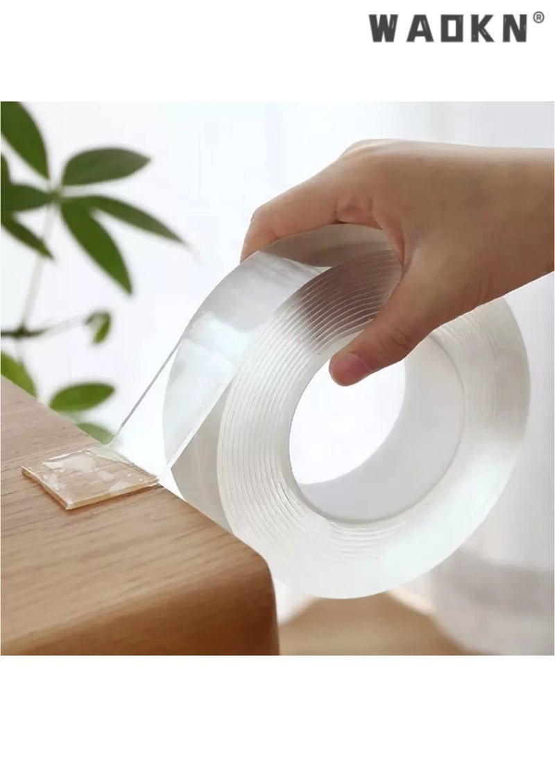 WAOKN Magic Adhesive Tape - Extra Length, Washable, Waterproof, Double-Sided Mounting Solution, Transparent Acrylic Base for Versatile Surface Attachment（6Pcs） - Image 2
